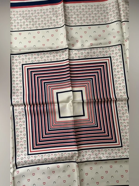 Dior ✨Cream, Navy & Red Silk Scarf - Picture 4 of 5